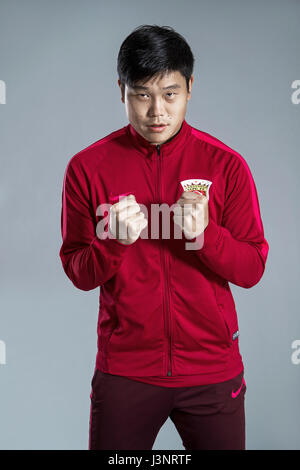 Portrait of Chinese soccer player Cai Huikang of Shanghai SIPG F.C. for the 2017 Chinese Football Association Super League, in Shanghai, China, 15 February 2017. Stock Photo