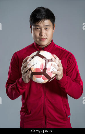 Portrait of Chinese soccer player Cai Huikang of Shanghai SIPG F.C. for the 2017 Chinese Football Association Super League, in Shanghai, China, 15 February 2017. Stock Photo