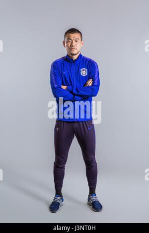 Portrait of Chinese soccer player Li Yuanyi of Tianjin TEDA F.C. for the 2017 Chinese Football Association Super League, in Tianjin, China, 26 February 2017. Stock Photo