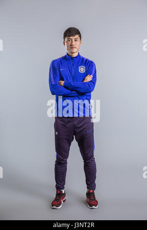 Portrait of South Korean soccer player Hwang Seok-ho of Tianjin TEDA F.C. for the 2017 Chinese Football Association Super League, in Tianjin, China, 25 February 2017. Stock Photo