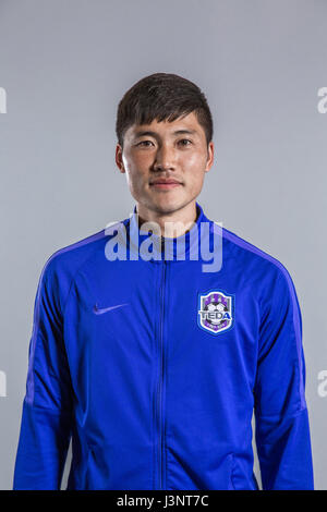 Portrait of South Korean soccer player Hwang Seok-ho of Tianjin TEDA F.C. for the 2017 Chinese Football Association Super League, in Tianjin, China, 25 February 2017. Stock Photo