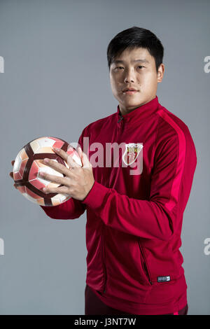 Portrait of Chinese soccer player Cai Huikang of Shanghai SIPG F.C. for the 2017 Chinese Football Association Super League, in Shanghai, China, 15 February 2017. Stock Photo