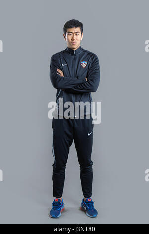 Portrait of Chinese soccer player Liu Yiming of Tianjin Quanjian F.C. for the 2017 Chinese Football Association Super League, in Yancheng city, east China's Jiangsu province, 27 February 2017. Stock Photo