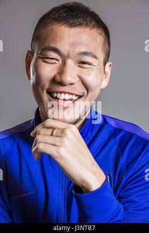 Portrait of Chinese soccer player Li Yuanyi of Tianjin TEDA F.C. for the 2017 Chinese Football Association Super League, in Tianjin, China, 26 February 2017. Stock Photo