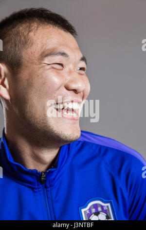 Portrait of Chinese soccer player Li Yuanyi of Tianjin TEDA F.C. for the 2017 Chinese Football Association Super League, in Tianjin, China, 26 February 2017. Stock Photo