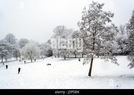 Snow in Waterlow Park, North London, UK Stock Photo