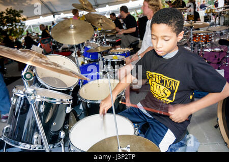 Miami Florida,Hollywood,Arts Park,The Big Beat,attempt,break,Guinness Book,world record,most drummers,same beat,drum set,drums,playing,percussion inst Stock Photo