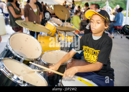 Miami Florida,Hollywood,Arts Park,The Big Beat,event,attempt,break,Guinness Book,world record,most drummers,same beat,drum set,drums,playing,percussio Stock Photo