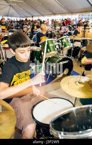 Miami Florida,Hollywood,Arts Park,The Big Beat,event,attempt,break,Guinness Book,world record,most drummers,same beat,drum set,drums,playing,percussio Stock Photo