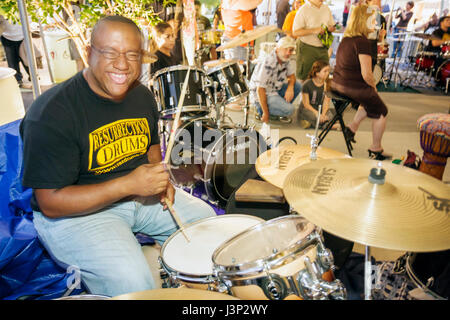 Miami Florida,Hollywood,Arts Park,The Big Beat,event,attempt,break,Guinness Book,world record,most drummers,same beat,drum set,drums,playing,percussio Stock Photo