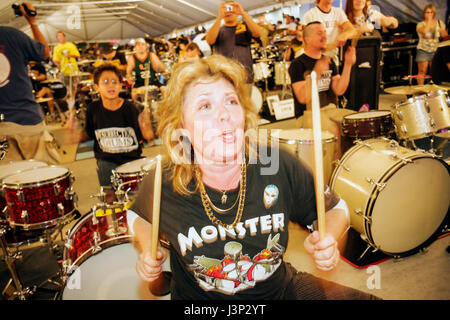 Miami Florida,Hollywood,Arts Park,The Big Beat,event,attempt,break,Guinness Book,world record,most drummers,same beat,drum set,drums,playing,percussio Stock Photo