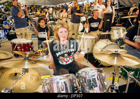 Miami Florida,Hollywood,Arts Park,The Big Beat,event,attempt,break,Guinness Book,world record,most drummers,same beat,drum set,drums,playing,percussio Stock Photo