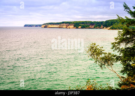 Lake Superior coastline at Pictured Rocks National Lakeshore on Upper Peninsula, Michigan Stock Photo