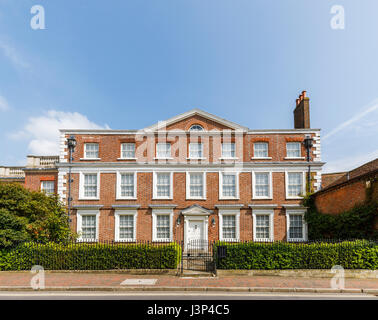 Real estate: Exterior of impressive, large Georgian style town house property in Petworth, West Sussex,  south-east England, UK on a sunny spring day Stock Photo