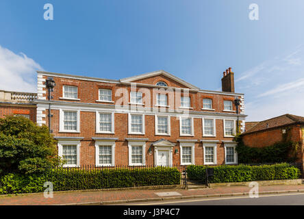 Real estate: Exterior of impressive, large Georgian style town house property in Petworth, West Sussex,  south-east England, UK on a sunny spring day Stock Photo