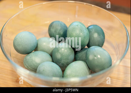Easter Eggs Naturally Dyed Blue Green with Red Cabbage Stock Photo