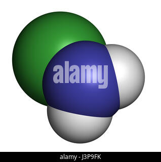 Chloramine (monochloramine) disinfectant molecule. Readily decomposes, resulting in hypochlorous acid formation. Atoms are represented as spheres with Stock Photo