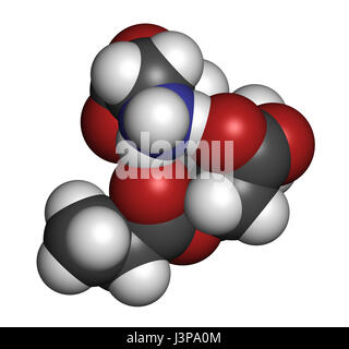 GPLC (glycine propionyl-L-carnitine) nutritional supplement molecule.  Atoms are represented as spheres with conventional color coding: hydrogen (whit Stock Photo