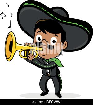 Mexican mariachi man playing the trumpet. Stock Vector