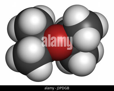 Diisopropyl ether chemical solvent molecule. Atoms are represented as spheres with conventional color coding: hydrogen (white), carbon (grey), oxygen  Stock Photo