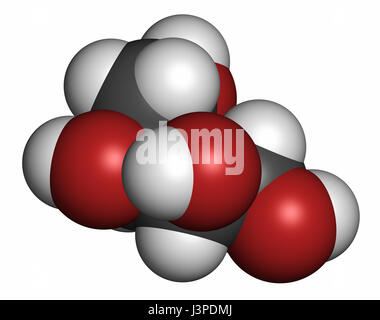 Erythritol non-caloric sweetener molecule. Atoms are represented as spheres with conventional color coding: hydrogen (white), carbon (grey), oxygen (r Stock Photo