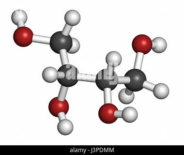 Erythritol non-caloric sweetener molecule. Atoms are represented as spheres with conventional color coding: hydrogen (white), carbon (grey), oxygen (r Stock Photo