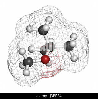 Methyl tert-butyl ether (MTBE, tBME) gasoline additive molecule. Atoms are represented as spheres with conventional color coding: hydrogen (white), ca Stock Photo