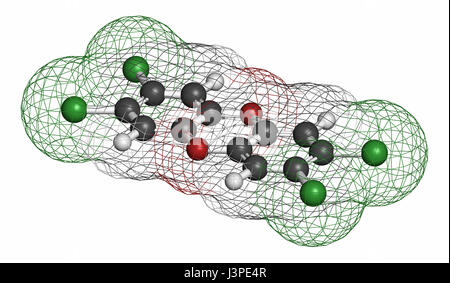 TCDD polychlorinated dibenzodioxin pollutant molecule (commonly called dioxin). Byproduct formed during incineration of chlorine-containing materials. Stock Photo