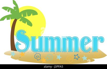 Summer text-Stylized summer text in a palm island setting Stock Vector