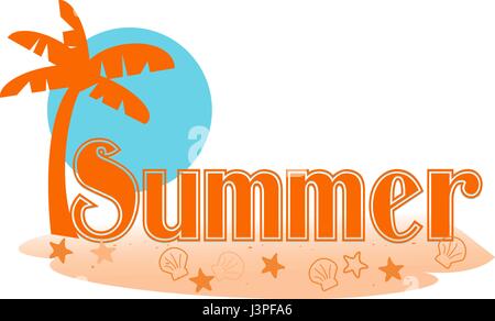 Summer text-Stylized summer text in a palm island setting Stock Vector