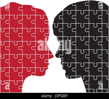 vector illustration of man and woman puzzle head silhouettes Stock Vector