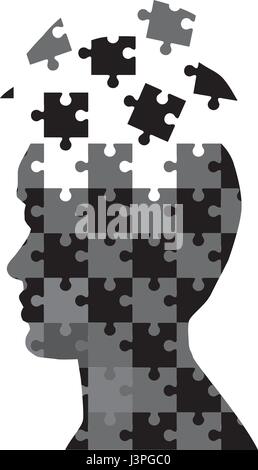 Silhouette of head man with puzzle pieces in the brain.icon brain ...