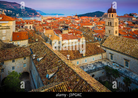 Dubrovnik, Croatia, with its characteristic medieval city walls. Dubrovnik is a Croatian city on the Adriatic Sea, in the region of Dalmatia. It is on Stock Photo