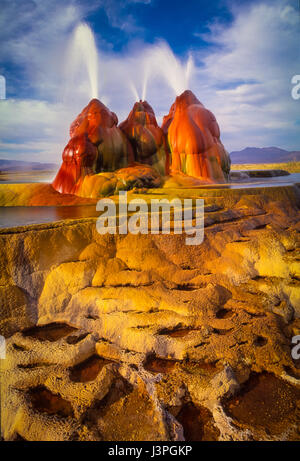 The continuous Fly Geyser in the Black Rock Desert of Nevada, USA Stock Photo