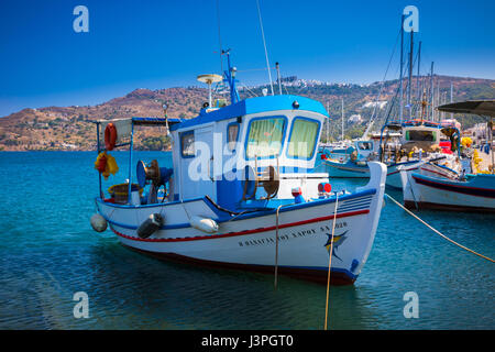 Fishing boat in the harbor on the greek island of Patmos Stock Photo