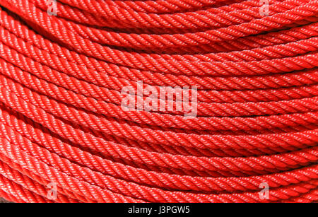 roll texture of red nylon rope Stock Photo