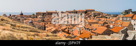 Admiring the terracotta view of Dubrovnik’s old town from a look out in the ancient city walls. Stock Photo