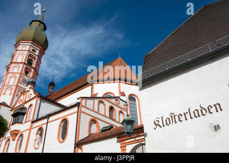 Church and tower, Andechs Abbey, Monastery of Andechs, Bavaria, Germany Stock Photo