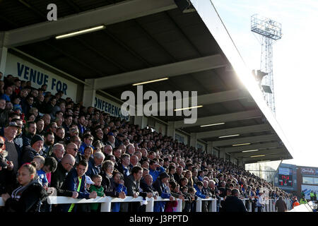 Hartlepool fans during the Sky Bet League Two match at the Northern Gas and power Stadium, Hartlepool. Stock Photo