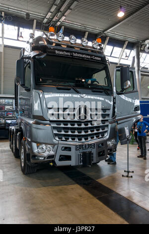 STUTTGART, GERMANY - MARCH 03, 2017: Heavy duty truck Mercedes-Benz Arocs SLT 4163, 2016. Europe's greatest classic car exhibition 'RETRO CLASSICS' Stock Photo