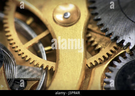 Old swiss made pocket watch inside mechanism close up Stock Photo