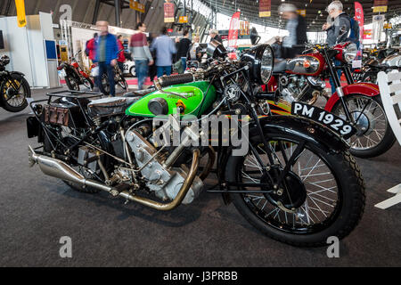 STUTTGART, GERMANY - MARCH 03, 2017: The motorcycle Panther Model 100, 1929. Europe's greatest classic car exhibition 'RETRO CLASSICS' Stock Photo