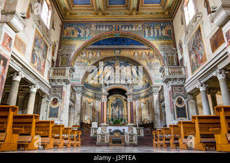 Interior of  Basilica di Santa Prassede with byzantine mosaics from the years 817-824, Rome, Italy - May 3, 2017 Stock Photo