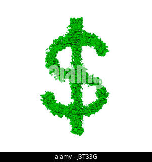 The US Dollar Sign made with green color powder and isolated on a white background. Stock Photo