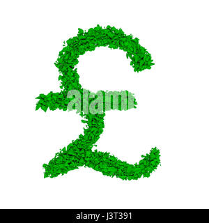 British Pound Sterling Symbol made in green color powder, isolated on a white background Stock Photo