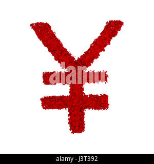 Japanese Yen Symbol made with red color powder, isolated on a white background. Stock Photo