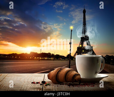 Breakfast in Paris with a view of the Eiffel Tower Stock Photo - Alamy