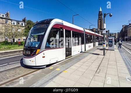Transport for Edinburgh tram at West-End Princes Street tram stop Shandwick Place  in Edinburgh Scotland UK Stock Photo