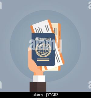Hand Holding Passport Ticket Boarding Pass Travel Document Airport ...