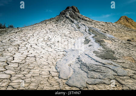 Muddy volcanoes, Buzau county, Romania. Active mud volcanoes landscape in Europe. Stock Photo